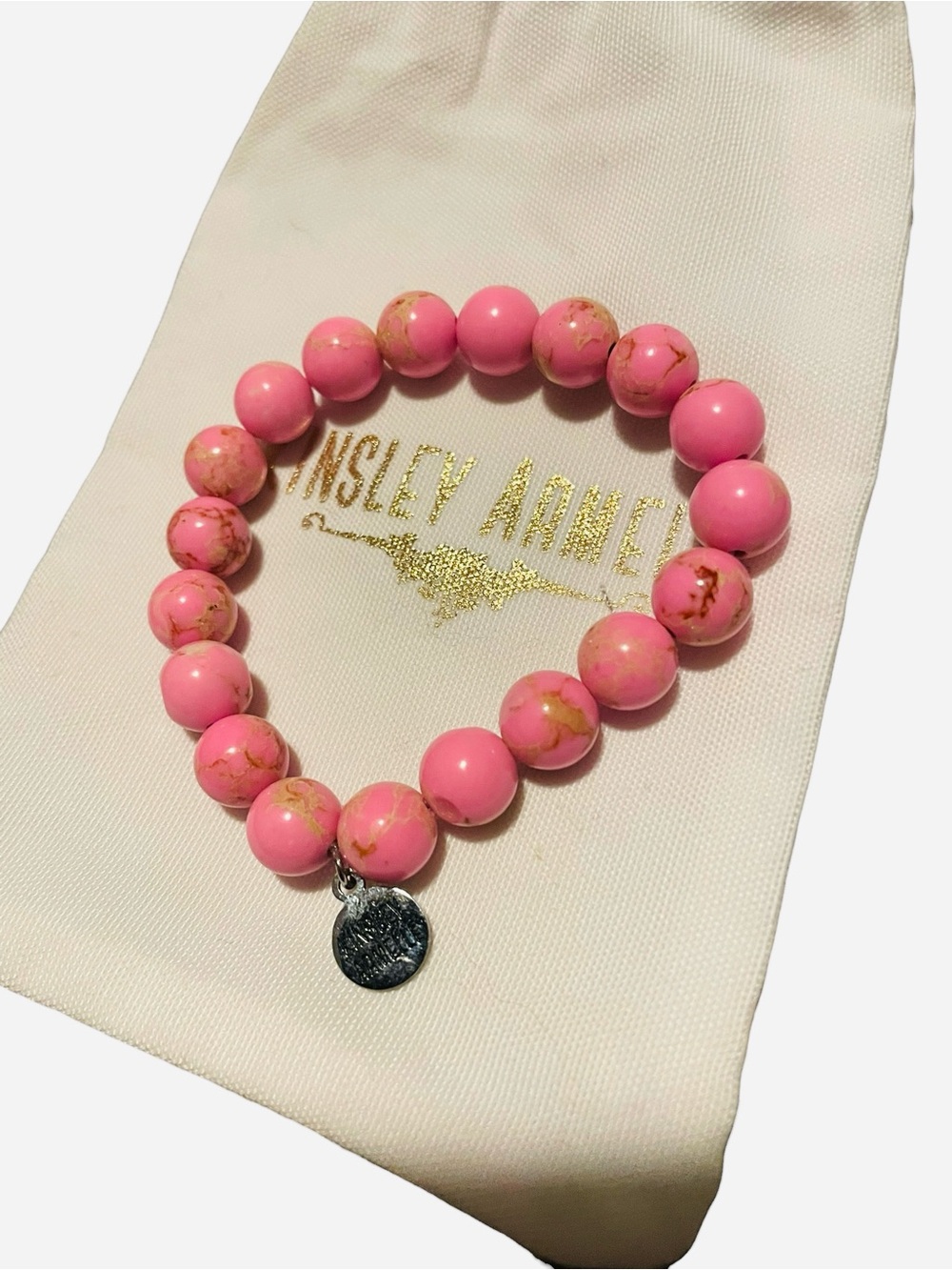 Kinsley Armelle Pink Stone Bead Bracelet with Silver Charm